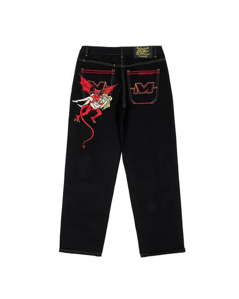 New American Street Trend Y2K Retro Printed Jeans for Men and Women Loose Straight Wide-Leg Pants Ins Casual Hip-Hop Trousers
