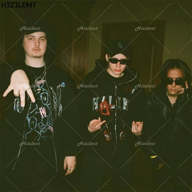 Y2K Rhinestone Skeleton Zip up Oversized Sweatshirts 2021 Autumn Goth Hoodies Women Grunge Hooded Jacket Streetwear Y2K Clothing