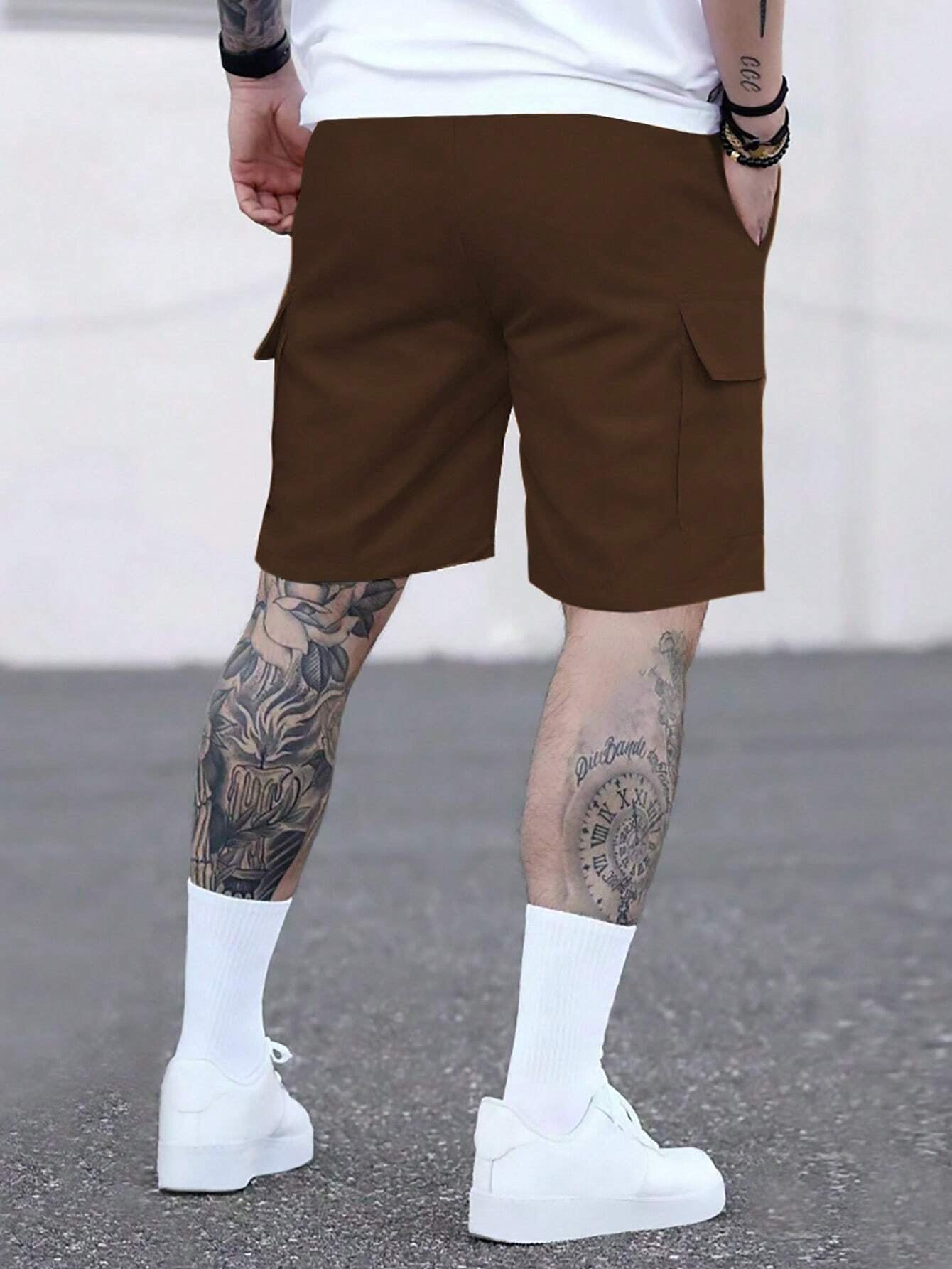Manfinity Dauomo Men'S Solid Color Drawstring-Waist Work Shorts