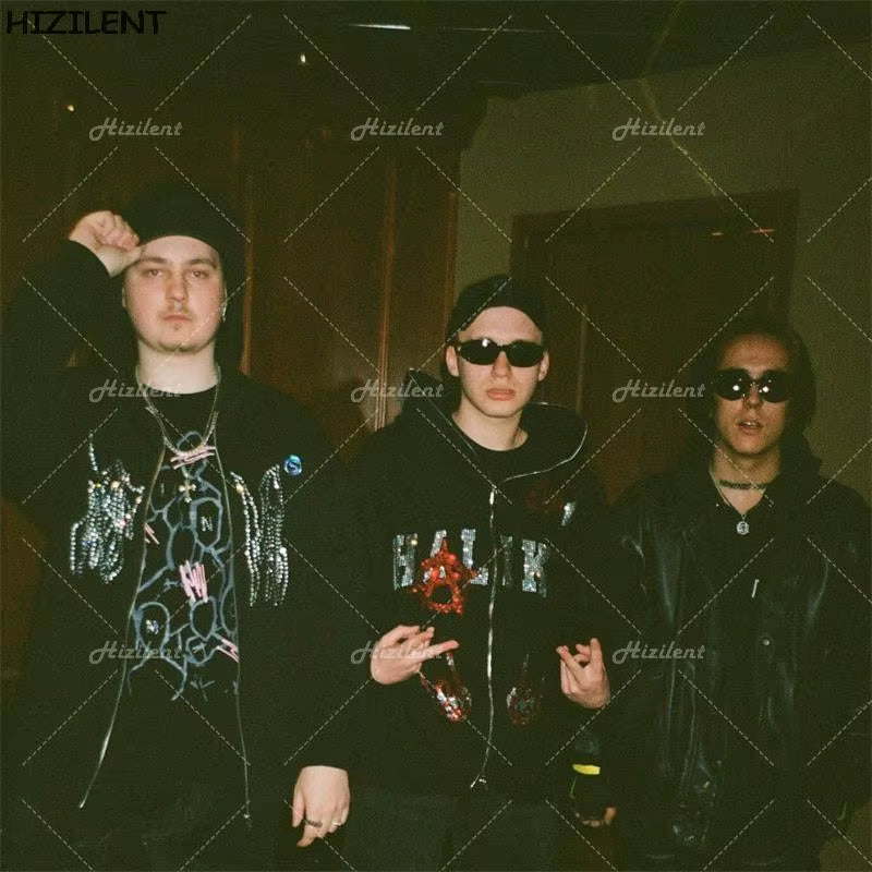 Y2K Rhinestone Skeleton Zip up Oversized Sweatshirts 2021 Autumn Goth Hoodies Women Grunge Hooded Jacket Streetwear Y2K Clothing