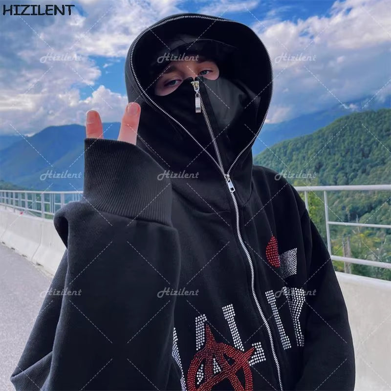 Y2K Rhinestone Skeleton Zip up Oversized Sweatshirts 2021 Autumn Goth Hoodies Women Grunge Hooded Jacket Streetwear Y2K Clothing