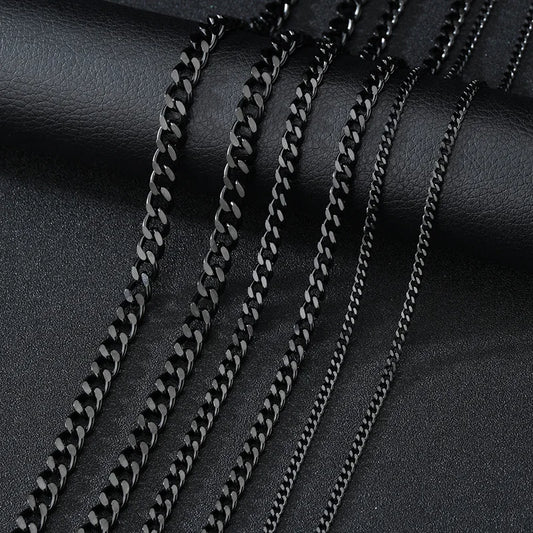 Basic Punk Stainless Steel 3,5,7Mm Curb Cuban Necklaces for Men Women Black Gold Color Link Chain Chokers Solid Metal Jewelry