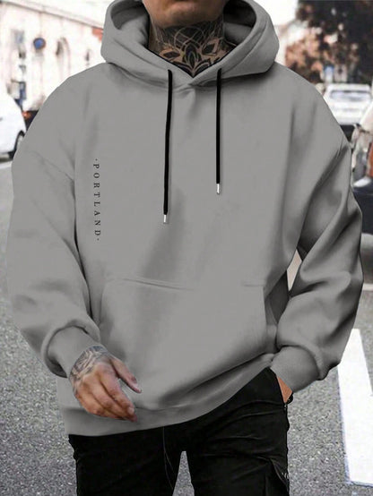 Men Letter Printed Regular Hoodie Sweatshirt